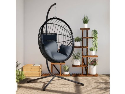 Multidom Závesné kreslo vajíčko so stojanom antracitové ratan a oceľ