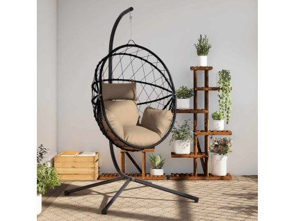 Multidom Závesné kreslo vajíčko so stojanom sivohnedé ratan a oceľ