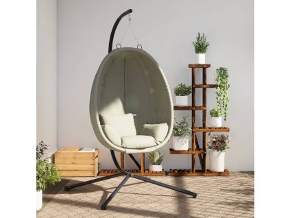 Multidom Závesné kreslo vajíčko so stojanom béžové látka a oceľ