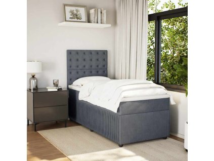 Multidom Posteľný rám boxspring s matracom tmavosivý 80x200 cm zamat