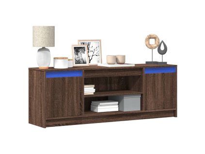 Multidom TV stolík s LED hnedý dub 139,5x34x50 cm kompozitné drevo