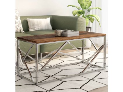 Multidom Konferenčný stolík strieborný nerezová oceľ a masív z podvalov