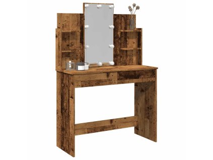Multidom Toaletný stolík s LED svetlami staré drevo 96x40x142 cm