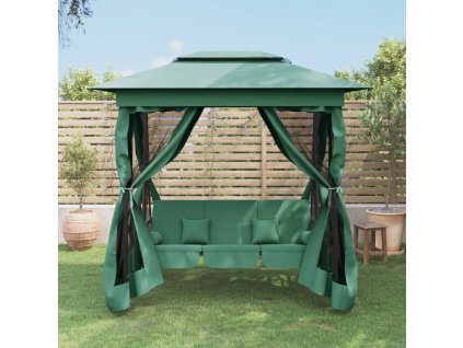 Multidom Záhradný altánok s hojdacou lavicou zelený látka a oceľ