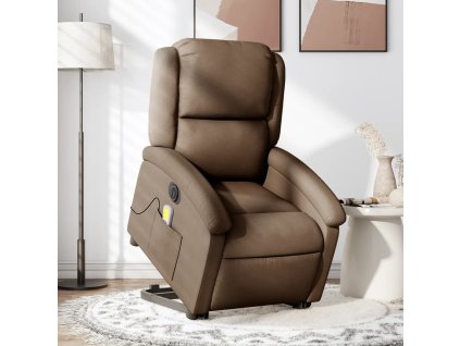 Multidom Zdvíhacie a sklápacie elektrické masážne kreslo, hnedé, látka