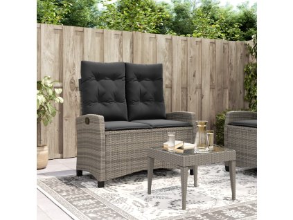 Multidom Sklápacia záhradná lavička s vankúšmi sivá polyratan