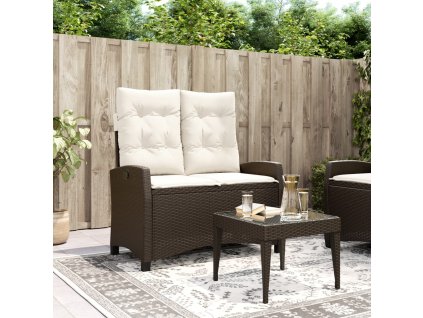 Multidom Sklápacia záhradná lavička s vankúšmi hnedá polyratan