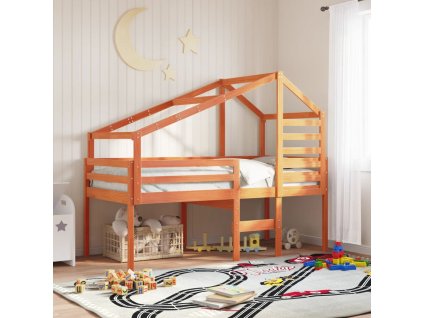 Multidom Vysoká posteľ so strechou voskovo hnedá 90x190cm borovic. masív