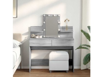 Multidom Toaletný stolík s LED sivý sonoma 100x40x130 cm