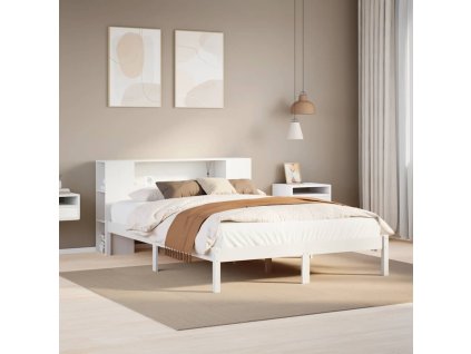 Multidom Posteľ s knižnicou bez matraca biela 140x200cm borovicový masív