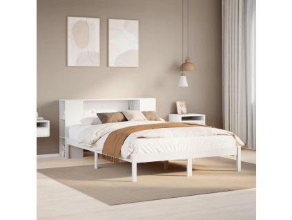 Multidom Posteľ s knižnicou bez matraca biela 140x190cm borovicový masív