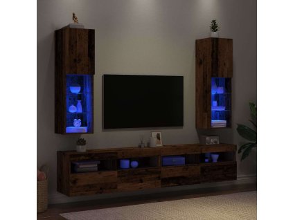 Multidom TV skrinky s LED svetlami 2 ks staré drevo 30,5x30x102 cm