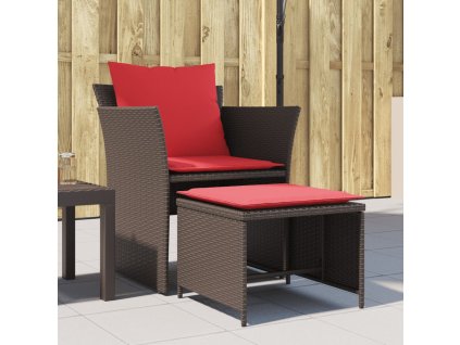 Multidom Záhradná stolička s taburetkou hnedá polyratan