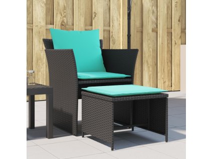 Multidom Záhradná stolička s podnožkou čierna polyratan