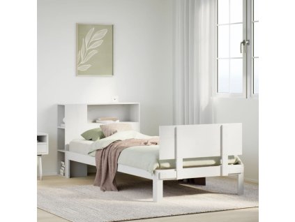 Multidom Posteľ s knižnicou bez matraca biela 100x200cm borovicový masív