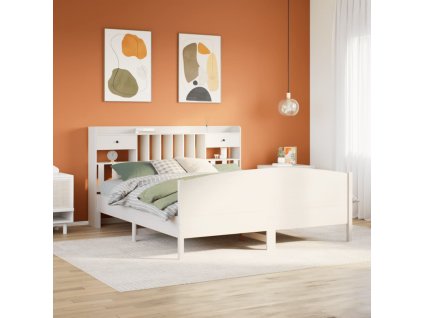 Multidom Posteľ s knižnicou bez matraca biela 180x200cm borovicový masív