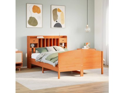 Multidom Posteľ s knižnicou bez matraca vosková 140x200 cm borovica