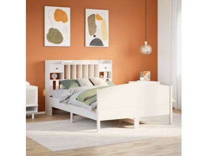 Multidom Posteľ s knižnicou bez matraca biela 160x200cm borovicový masív