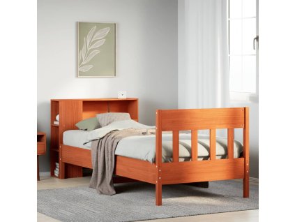 Multidom Posteľ s knižnicou bez matraca vosková 100x200 cm borovica