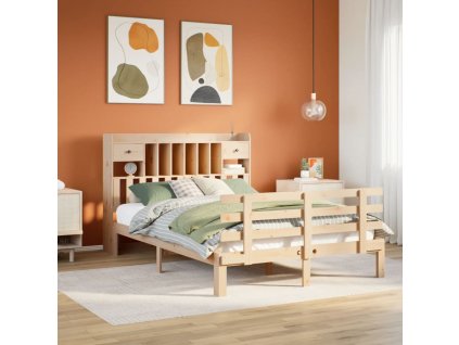 Multidom Posteľ s knižnicou bez matraca 140x190 cm borovicový masív