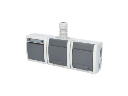 ATLAS IP65 Přepínač č.6+zásuvka 2x 2P+P, 2-násobná vodorovně s vývodkou M20,na povrch,šedá