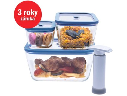 STATUS Viva 4-dielny set sklenených vákuových dóz 131202, modrá
