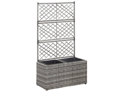 Multidom Vyvýšený záhon+mriežka, 2 nádoby 58x30x107 cm, polyratan, sivý