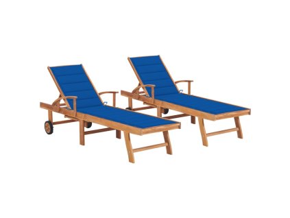Multidom Lehátka s vankúšmi 2 ks kráľovské modré teakové drevo