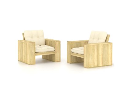 Multidom Záhradné stoličky 2 ks a krémové vankúše impregnovaná borovica