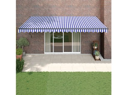 Multidom Zaťahovacia markíza modrá a biela 5x3 m látka a hliník