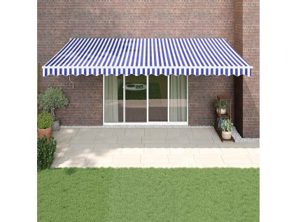 Multidom Automatická zaťahovacia markíza, modrá a biela 5x3 m