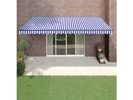 Multidom Automatická zaťahovacia markíza, modrá a biela 5x3 m