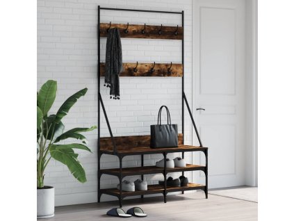 Multidom Vešiak na šaty s botníkom dymový dub 100x40x184 cm