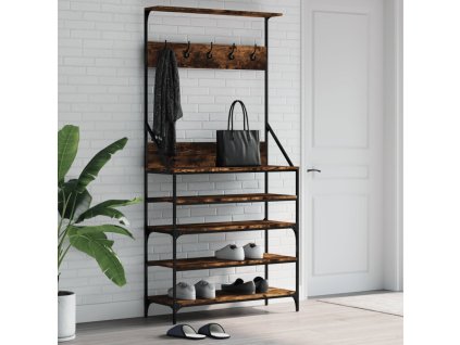 Multidom Vešiak na šaty s botníkom dymový dub 90x34x184 cm