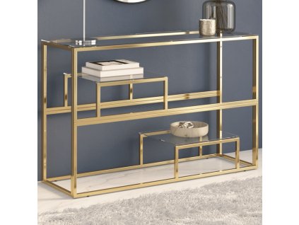 Multidom Konzolový stolík zlatý nehrdzavejúca oceľ a tvrdené sklo