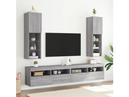 Multidom TV skrinky s LED svetlami 2 ks sivé sonoma 30,5x30x102 cm