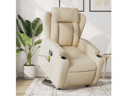 Multidom Zdvíhacie a sklápacie masážne kreslo krémové látka