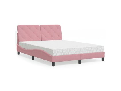 Multidom Posteľ s matracom ružový 140x190 cm zamat
