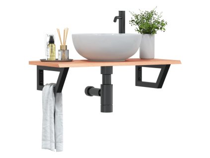 Multidom Polica pod umývadlo, nástenná, oceľ a dubový masív