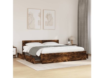 Multidom Posteľný rám s čelom dymový dub 180x200 cm kompozitné drevo