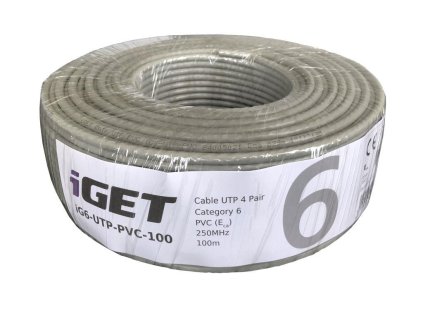 Inštalačný kábel iGET CAT6 UTP PVC Eca 100m/box, kábel drôt, s triedou reakcie na oheň Eca
