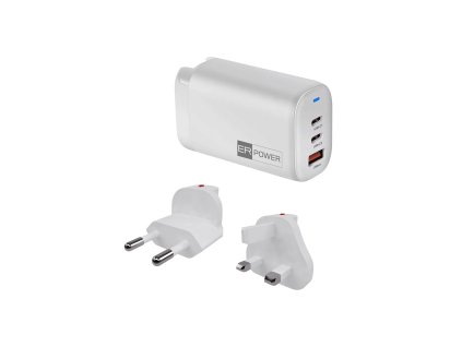 ER POWER 65W GaN sieťový adaptér 2xUSB-C PD/USB-A biely