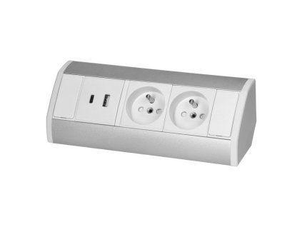Povrchová zásuvka ORNO OR-GM-9039/WG, rohové púzdro, 2x 230V, 2x USB (A+C type; 2.4A), farba biela-strieborná