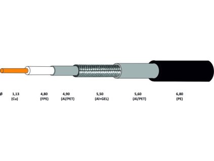 Koaxiálny kábel CONO-TECH RG6 NS CB113 1,13mm CU, Trishield, PE, 6,8mm, GEL 300m čierny
