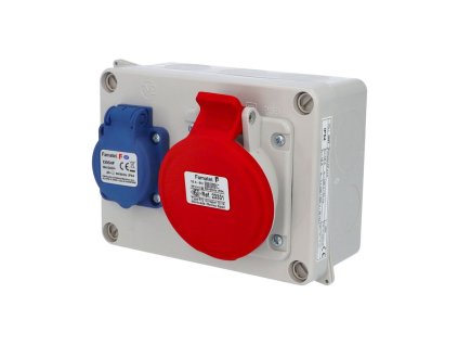 Zás. krabice 3067 IP54 1x230V s ochr. kolíkem, 1x400V/16A/5, 160x120x73mm, hladké boky