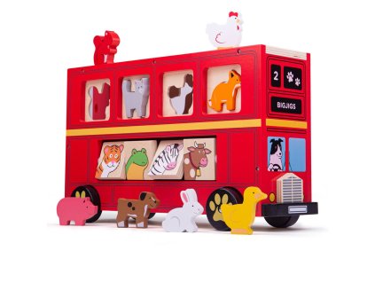 Bigjigs Toys Drevený autobus so zvieratkami