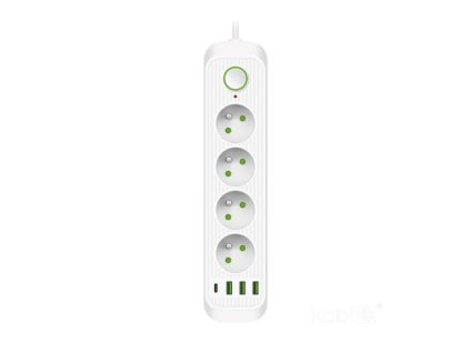Predlžovací kábel 4x230V s 3xUSB A a 1xUSB C biely 1,5m