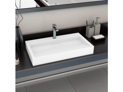 Multidom Umývadlo z minerálneho/mramoroveho odliatku 80x46x11 cm biele