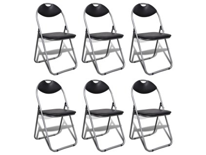 Multidom Skladacie jedálenské stoličky 6 ks, čierne, umelá koža a oceľ