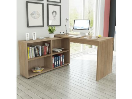 Multidom Rohový stôl so 4 poličkami, dubový